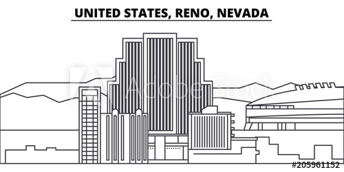 500x250 United States, Reno, Nevada Line Skyline Vector Illustration