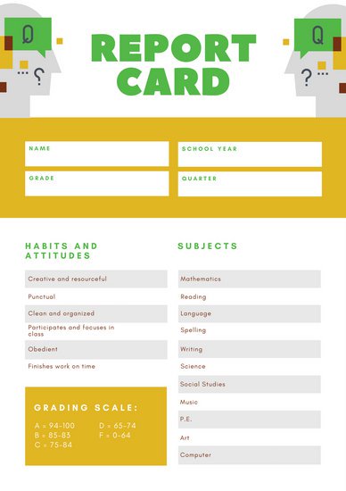 388x550 Yellow And Green Vector Homeschool Report Card
