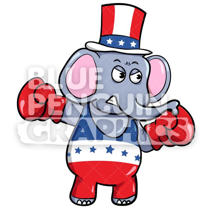 700x700 Boxing Republican Elephant Vector Cartoon Clipart Illustration