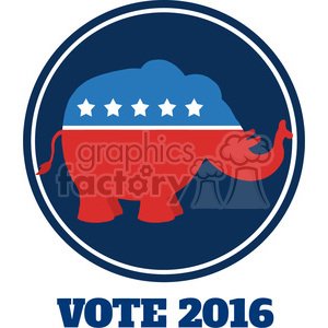 300x300 Royalty Free Funny Republican Elephant Cartoon Blue Circale Label