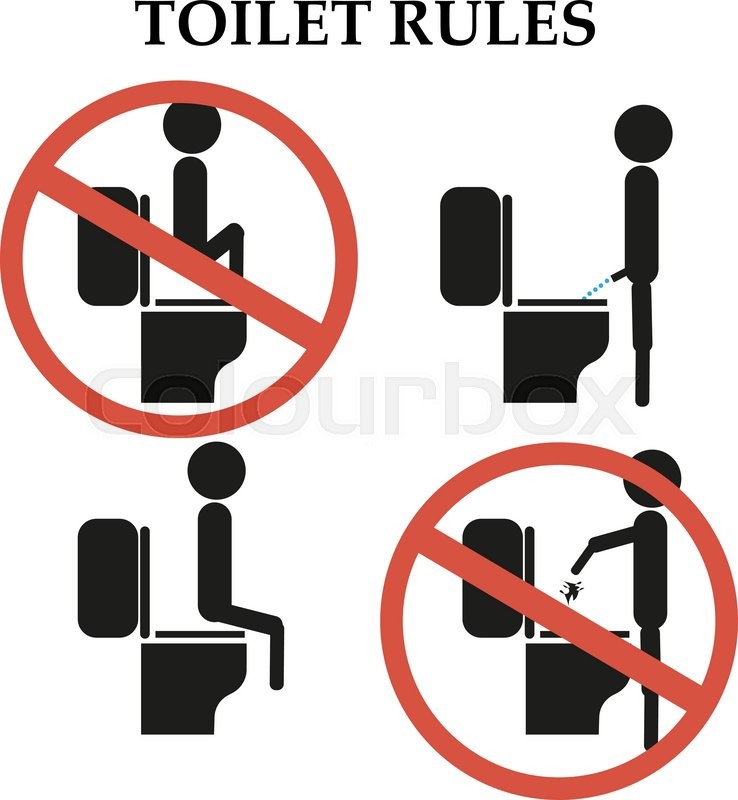 738x800 Toilet Rules Do Not Step On The Toilet Sign Stock Vector