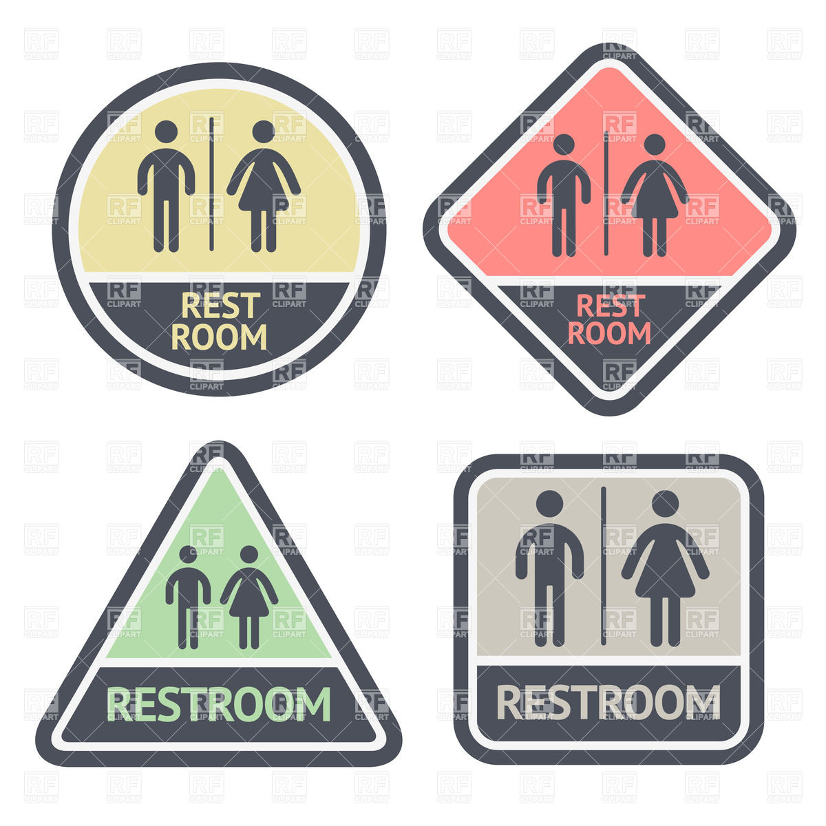 1200x1200 Round, Square And Triangle Flat Restroom Symbols Vector Image