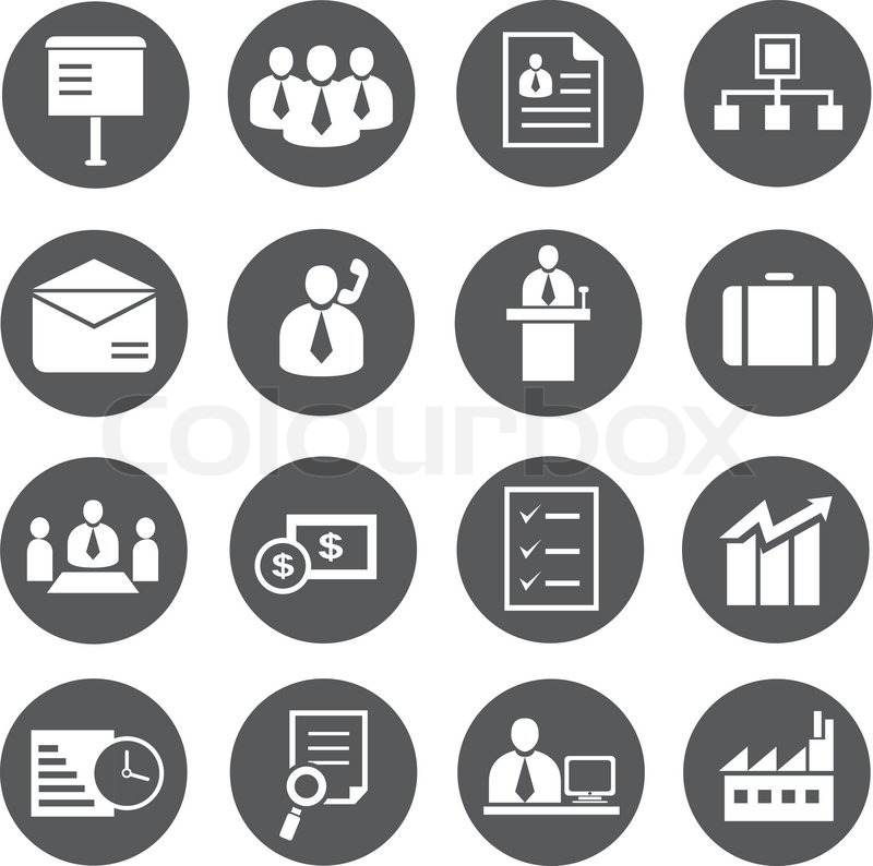 800x794 Office And Business Icons Set In Round Buttons Stock Vector