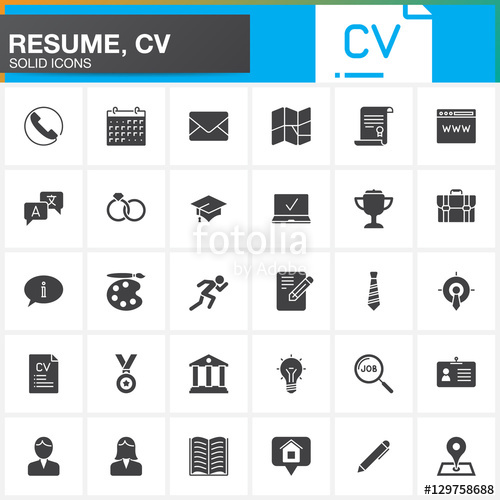 500x500 Vector Icons Set For Resume Or Cv. Modern Solid Symbol Collection