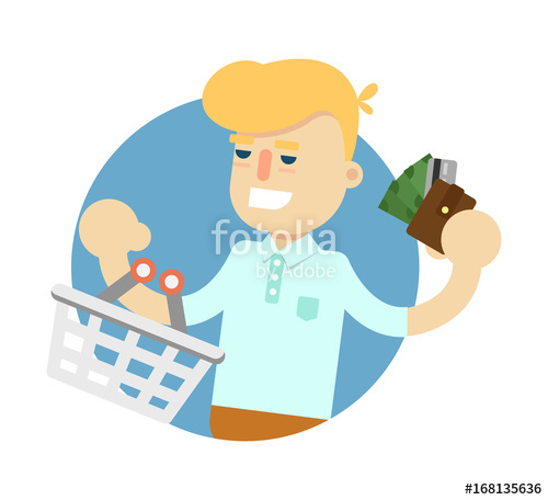 500x456 Smiling Man With Shopping Basket Icon. Shopping In Supermarket