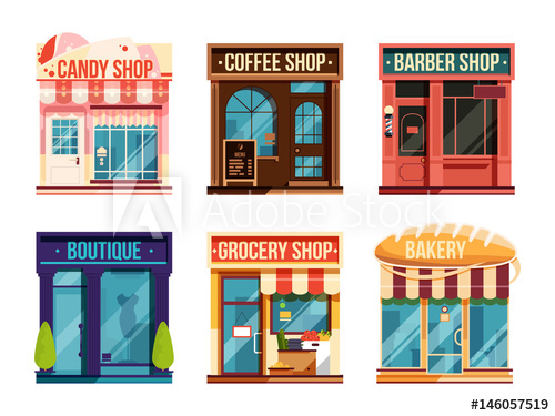 500x375 Urban Stores Set Isolate On White Background. Business Retail