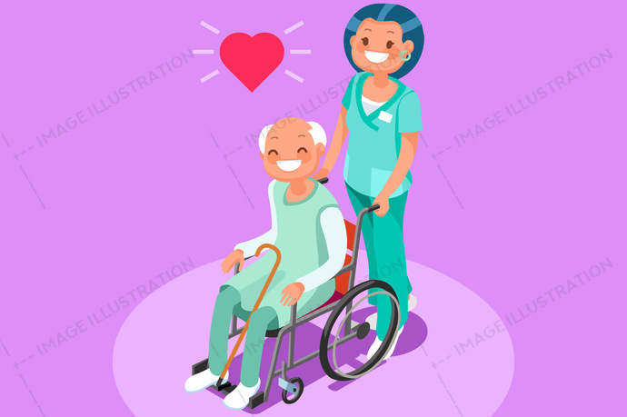 690x459 Retirement Community Isometric People Vector