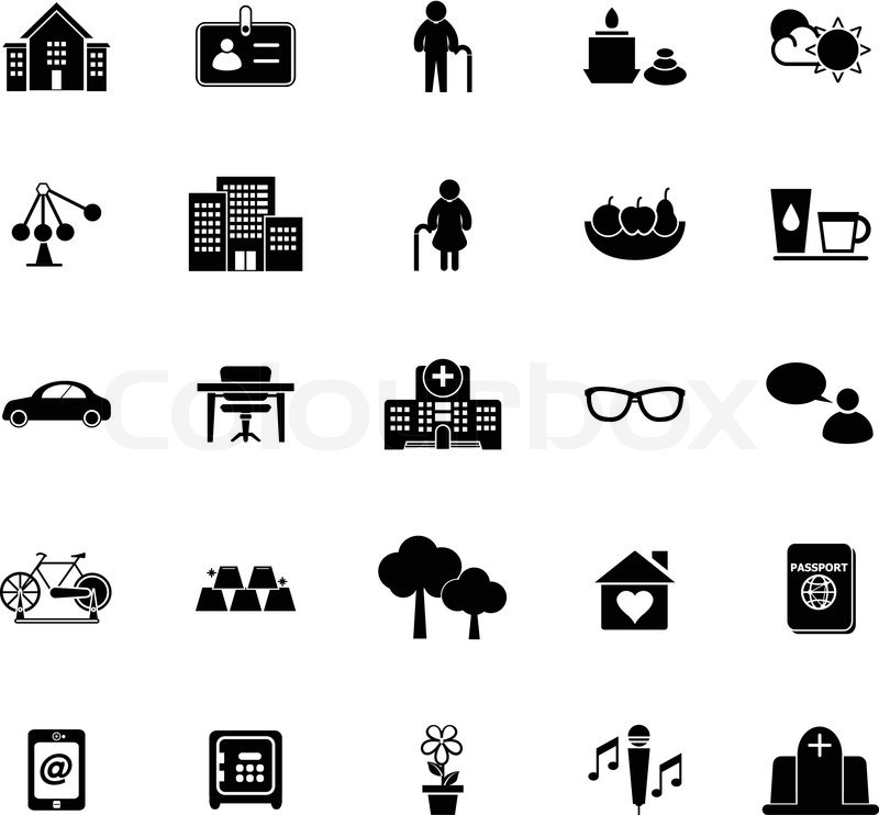 800x742 Retirement Community Icons On White Background, Stock Vector