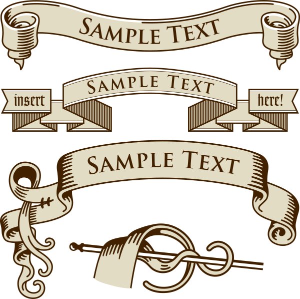 600x597 Retro Banner With Ribbon Vector Material 01 Free Download
