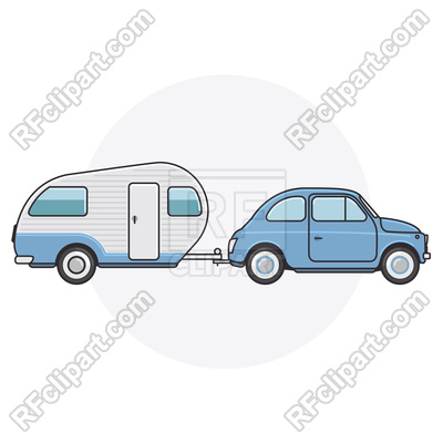 400x400 Retro Car With Camper Trailer