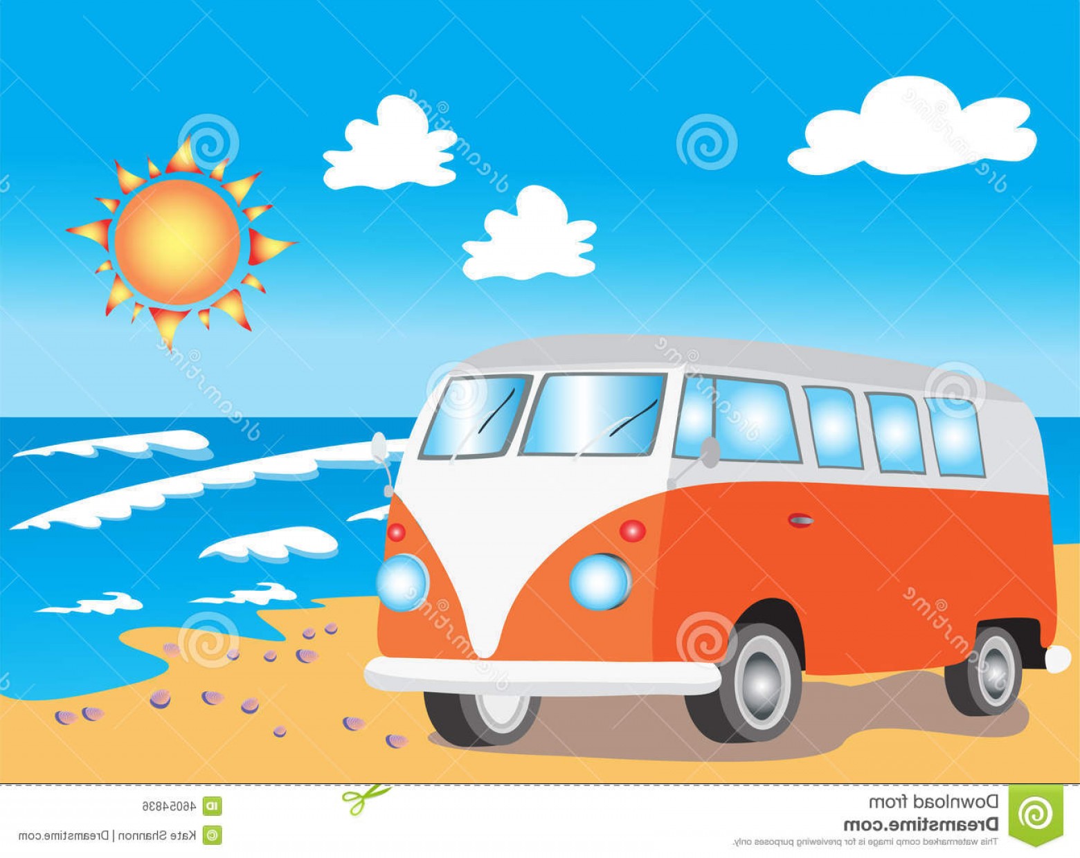1560x1240 Stock Illustration Retro Camper Van Beach Vector Illustration
