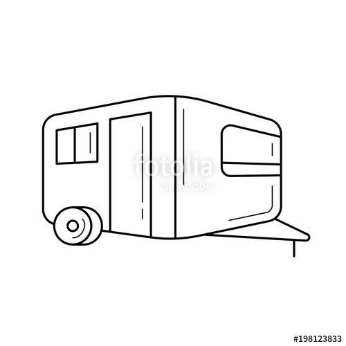 500x500 Camper, Retro Caravan Vector Line Icon Isolated On White
