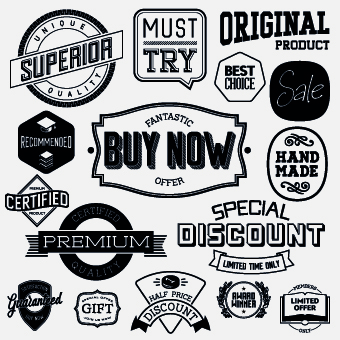 340x340 Black And White Retro Labels Design Vector 02 Free Download