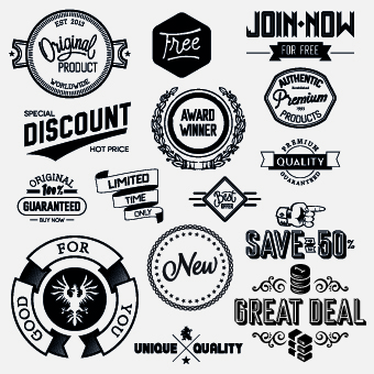 340x340 Black And White Retro Labels Design Vector 03 Free Download