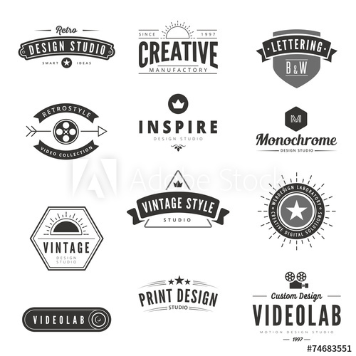 500x500 Vintage Retro Logos Labels Vector. Typography Logo