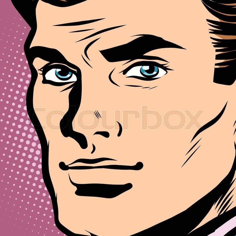800x800 Male Face Profile Close Up Pop Art Retro Vector. Face Businessman