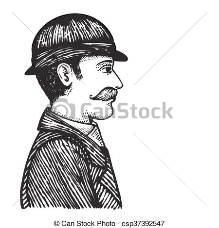450x470 Retro Man In Coat And Hat. Vector Illustration Of Vintage Engraved