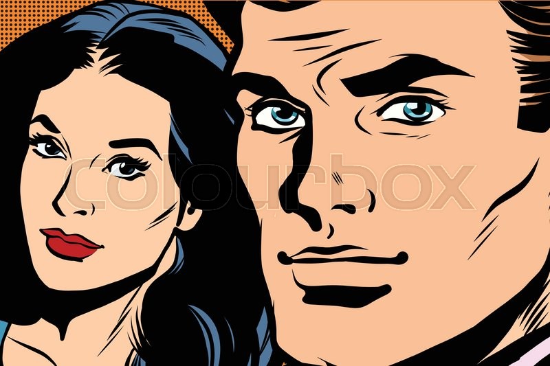 800x533 Beautiful Couple Man And Woman Pop Art Retro Vector. Close Up Face