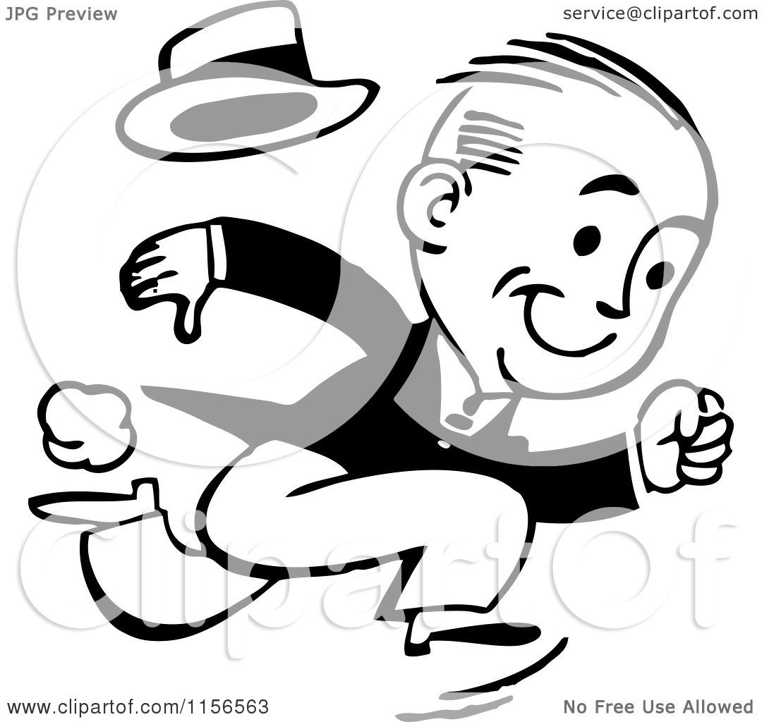 1080x1024 Clipart Of A Black And White Retro Man Running