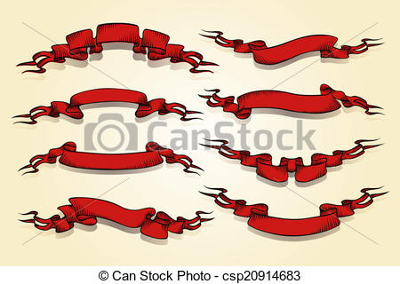 450x320 Retro Banners. Vector Red Retro Ribbon Banners Set In Vintage Style.