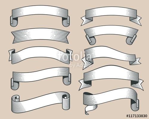 500x400 Retro Ribbon Banners In Hand Drawn Engraving Style Vector