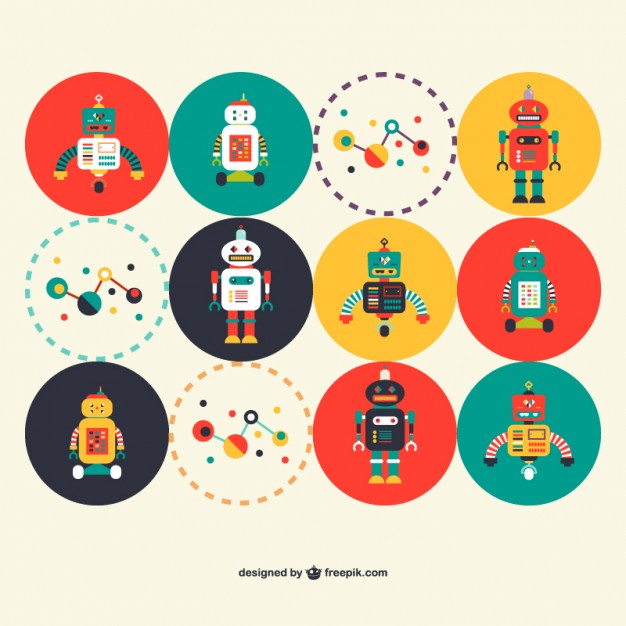 626x626 Retro Robots Science Set Vector Free Download