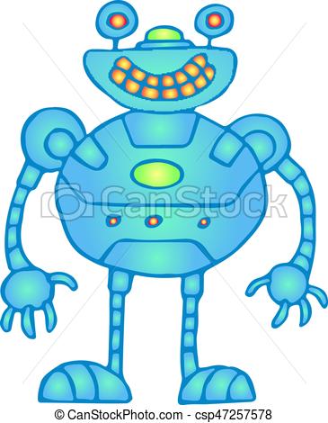 365x470 Globular Blue Robot. Vector Illustration. Cheerful Globular Blue