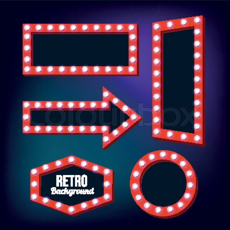 800x800 Red Retro Signs. Neon Night Frame. Vintage Backgrounds. Empty