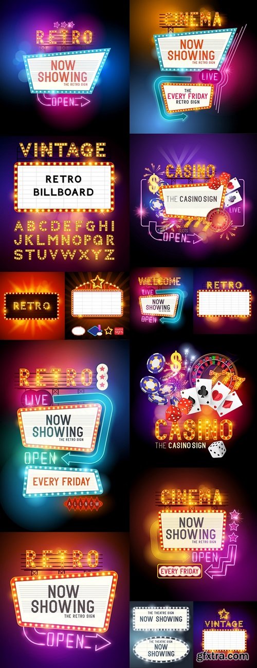 500x1299 Retro Showtime Sign. Theatre Cinema Retro Sign With Glowing Neon