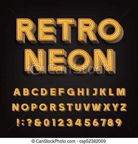 450x470 Retro Sign Alphabet. 3d Vintage Neon Letters And Numbers