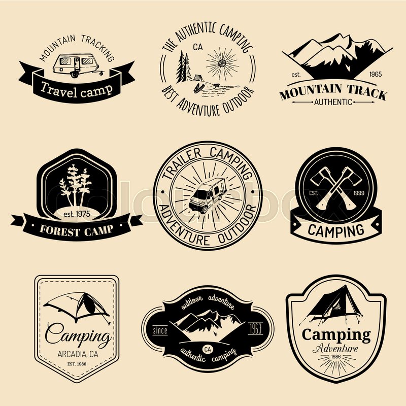 800x800 Vector Set Of Vintage Camping Logos. Tourism Emblems Or Badges