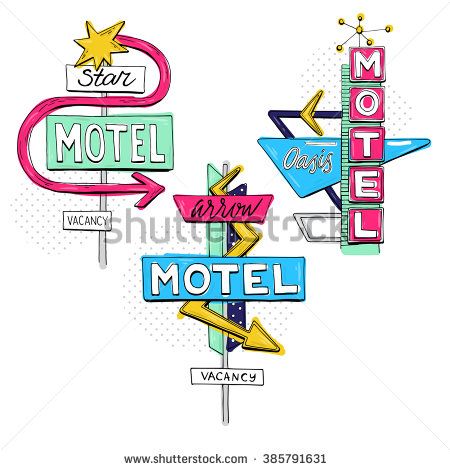 450x470 Stock Vector Vector Sketch Set With Motel Sign Retro Sign Pointer