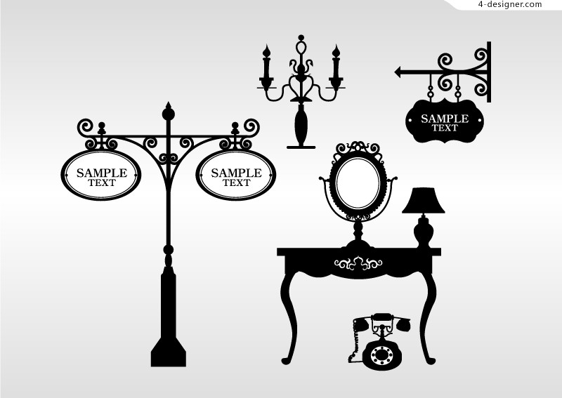 800x567 4 Designer Retro Sign Vector Material