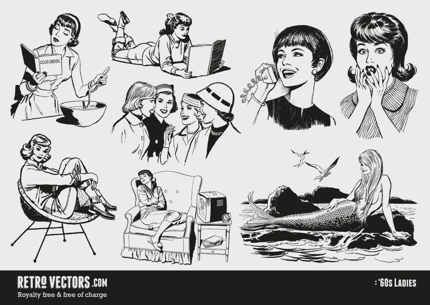 841x596 1960s Ladies Vintage Vectors Vintage Clip Art Retro Clip Art