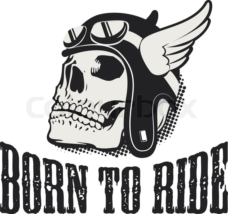 800x751 Skull In Winged Motorcycle Helmet. Born To Ride. Retro Vector