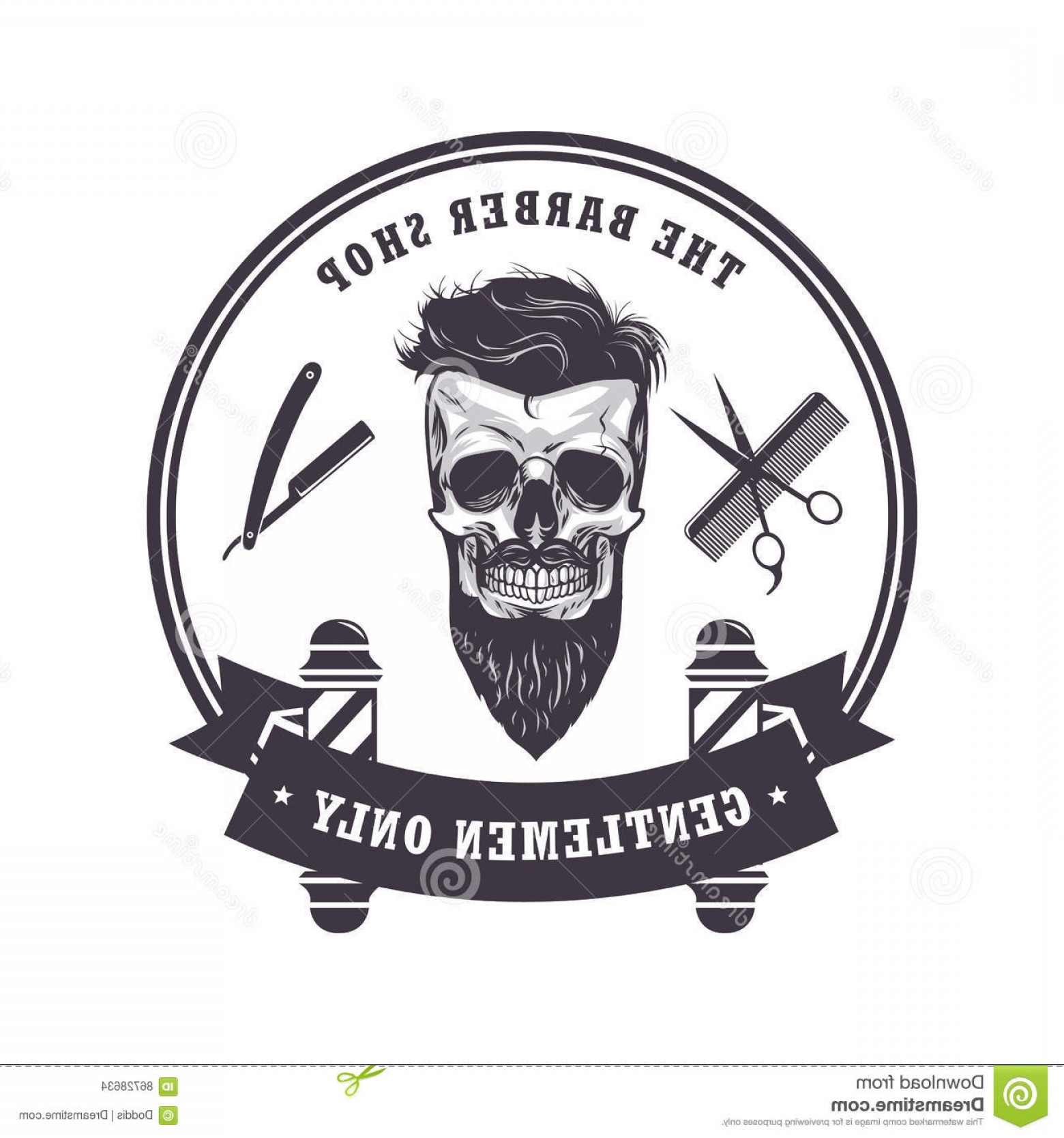 1560x1668 Stock Illustration Skull Barber Shop Logo Retro Vintage Design