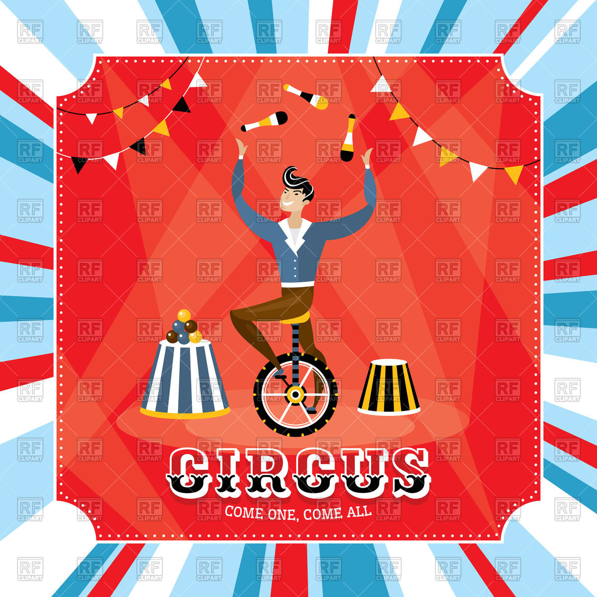 1200x1200 Circus Retro Card With A Juggler Vector Image Vector Artwork Of