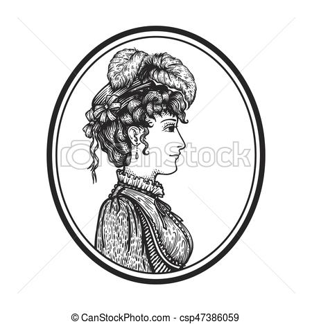 450x468 Retro Woman Portrait. Vector Illustration Of Vintage Engraved