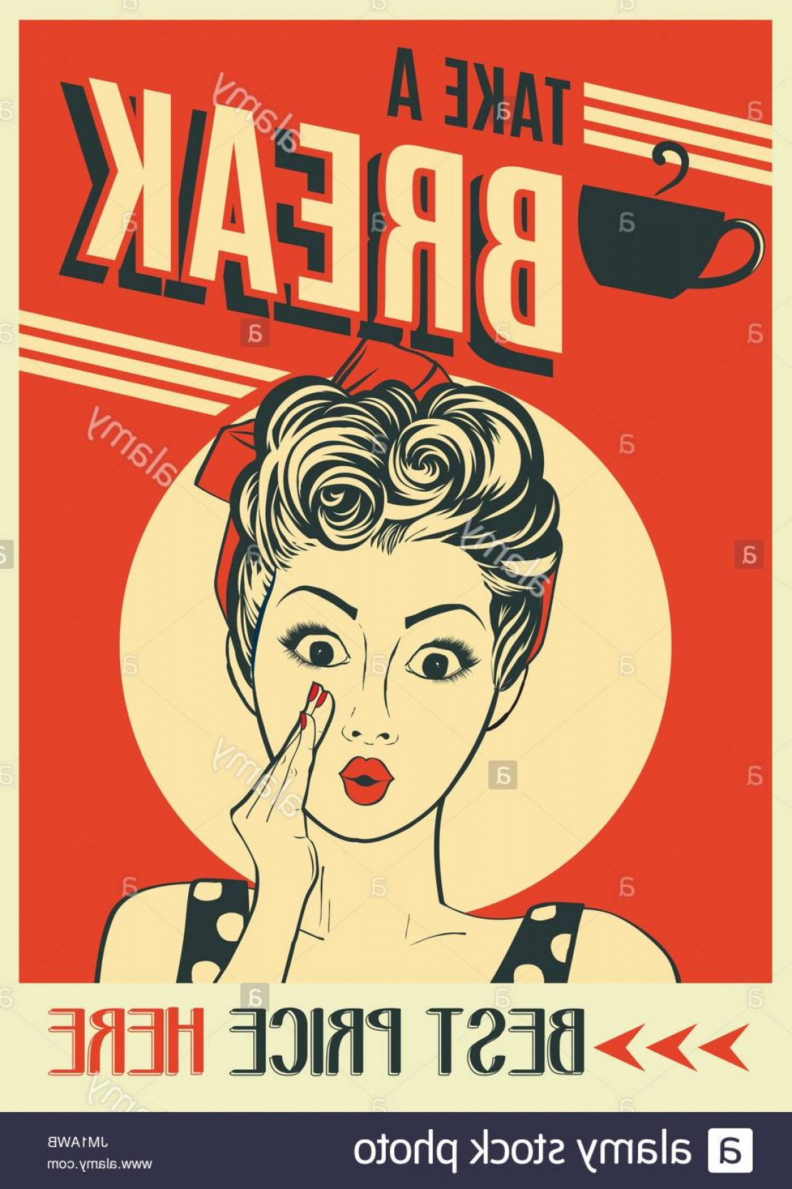 1111x1668 Stock Photo Advertising Coffee Retro Poster With Pop Art Woman