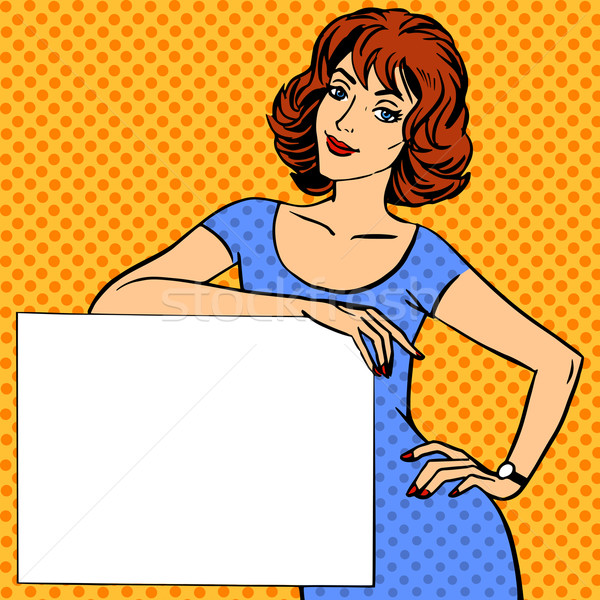 600x600 Woman With Poster Place For Text Pop Art Vintage Comic Vector