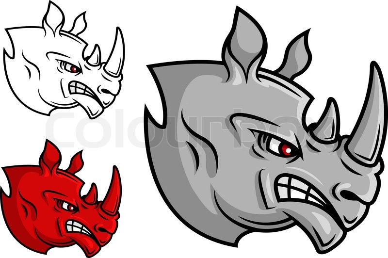 800x532 Fierce Cartoon Rhino Head With Glaring Eyes In Profile In Three