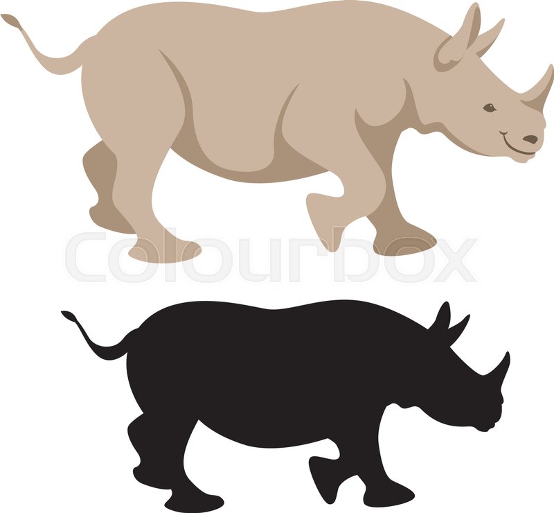 800x740 Rhino Vector Illustration Style Flat Black Silhouette Stock
