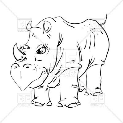 400x400 Outlines Of Cute Cartoon Rhino Vector Image Vector Artwork Of