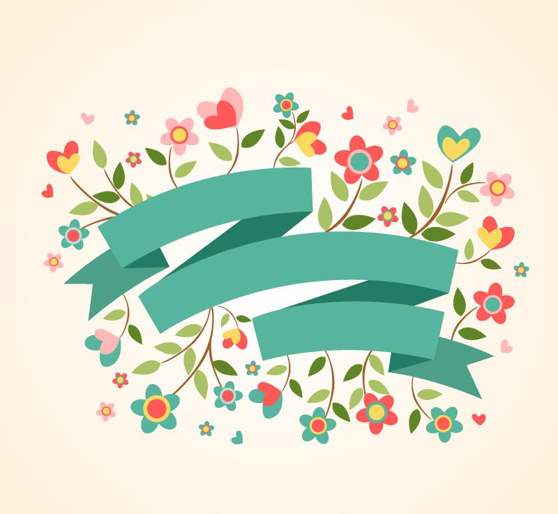 800x736 Cartoon Flower Decoration Ribbon Banner Vector [Ai]