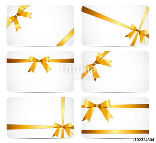 500x457 Gift Card With Gold Ribbon And Bow. Vector Illustration Stock