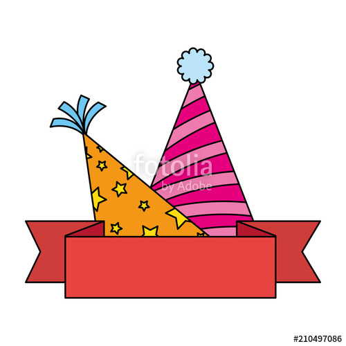 500x500 Party Hats Celebration With Ribbon Vector Illustration Design