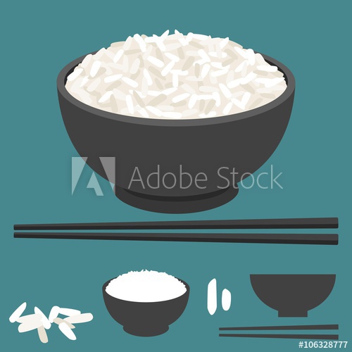 500x500 Rice Vector In Bowl With Chopsticks
