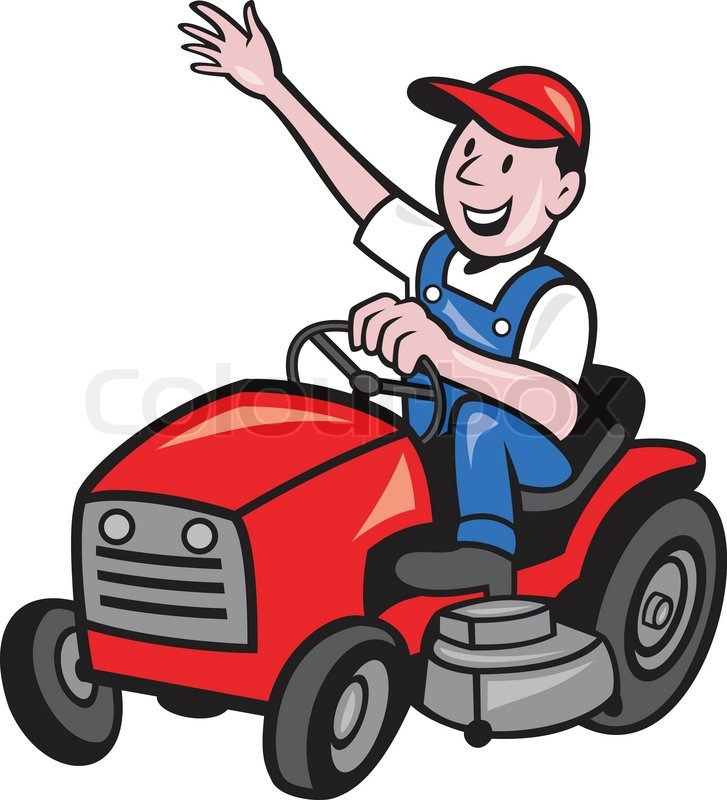 727x800 Farmer Driving Ride On Mower Tractor Stock Vector Colourbox
