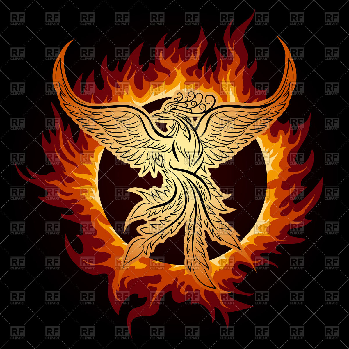 1200x1200 The Phoenix Flying In Ring Of Fire Vector Image Vector Artwork