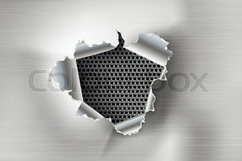 800x534 Ragged Hole Torn In Ripped Steel On Metal Background Stock